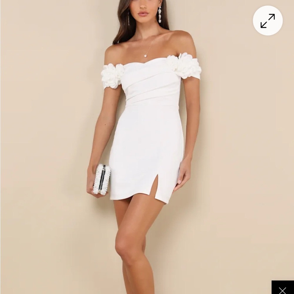 Lulu's White Floral Off-Shoulder Mini Dress
